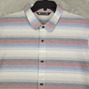 Travis Mathew Button Down Shirt Short Sleeve Multi-Colored Stripe Mens XL Cotton